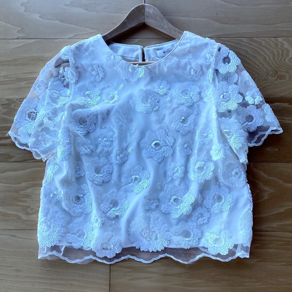 Milly Women Floral Cascading Sequin Top NWT